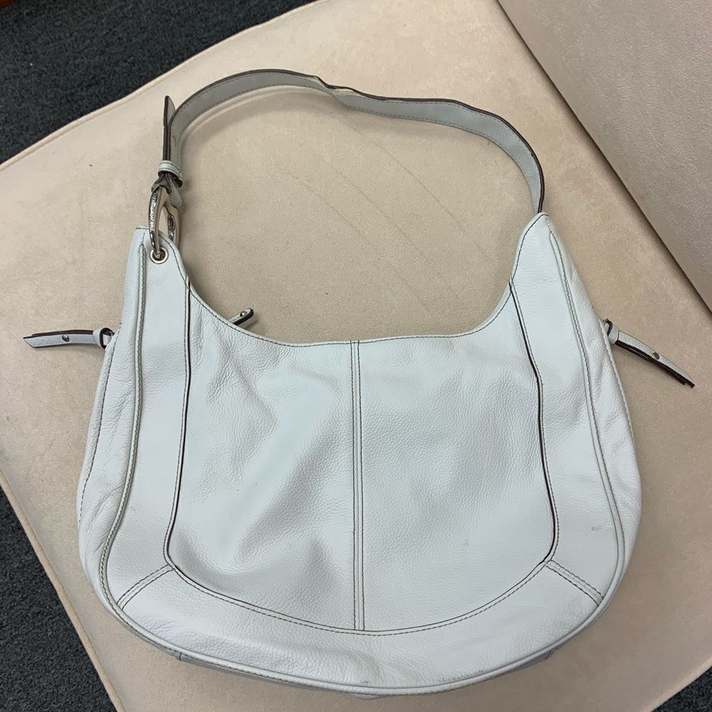 Tignanello Large White Pebble Leather Shoulder Bag